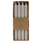 Set de 4 lumânări de masă gri din ceară naturală, 25 cm