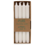 Set de 4 lumânări de masă albe din ceară naturală, 25 cm