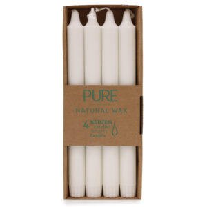 Set de 4 lumânări de masă albe din ceară naturală, 25 cm