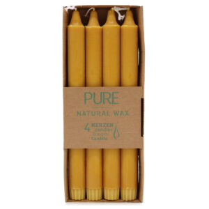Set de 4 lumânări de masă galbene din ceară naturală, 25 cm