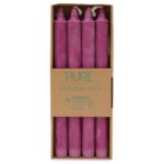 Set de 4 lumânări de masă mov din ceară naturală, 25 cm