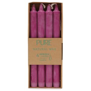 Set de 4 lumânări de masă mov din ceară naturală, 25 cm
