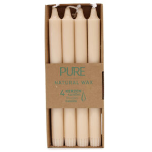 Set de 4 lumânări de masă crem din ceară naturală, 25 cm