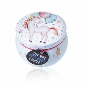 Lumânare in cutie colorata - Unicorn - Gălbenele, 120 grame, timp ardere 23 de ore
