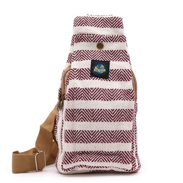 Geantă Cross Body din Bumbac Natural - Bordeaux și Alb