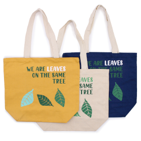 Geantă de Bumbac cu Imprimeu - We are Leaves - Galben, Albastru și Natural