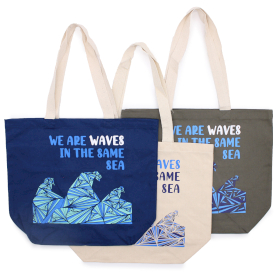 Geantă de Bumbac cu Imprimeu - We are Waves - Gri, Albastru și Natural