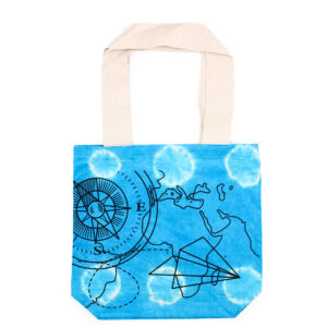 Geantă din Bumbac Tie-Dye (6 oz) - 38x42x12cm - Busolă - Albastru - Mâner Natural