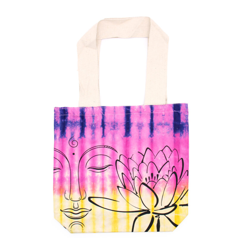 220608 Geantă din Bumbac Tie-Dye (6 oz) - 38x42x12cm - Lotus Buddha - Multi Col - Mâner Natural