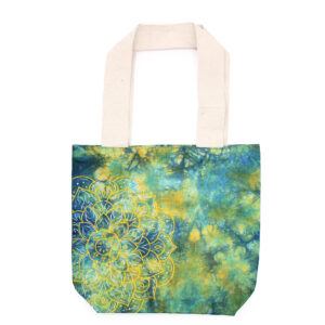 Geantă din Bumbac Tie-Dye (6 oz) - 38x42x12cm - Mandala - Verde/Albastru -  Mâner Natural
