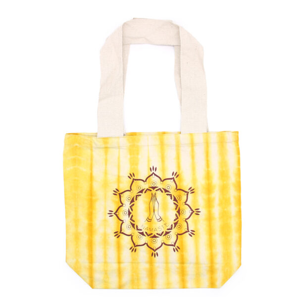 220636 Geantă din Bumbac Tie-Dye (6 oz) - 38x42x12cm - Namaste Mâini - Galben- Mâner Natural