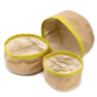 Set de 3 Coșuri din Iuta Naturală - Galben