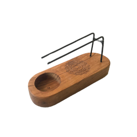 Suport mic din lemn de tec pentru palo santo, cu model mandala gravat