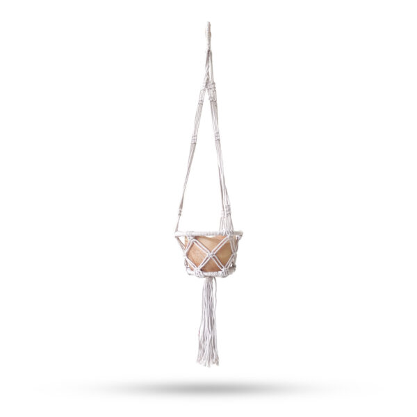 Suport suspendat din macrame natural pentru ghivece – cerc 16 cm