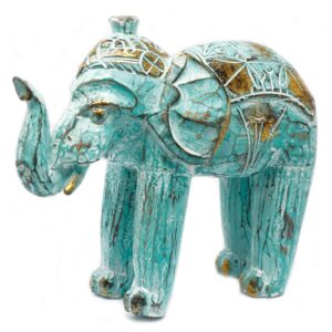 Elefant Sculptat Manual - Aur - Turcoaz