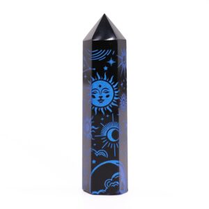 Obsidian Negru cu Vârf Ascuțit (aprox 60-70 gm 9cm) - Mystic Story - Albastru de Miezul Nopții