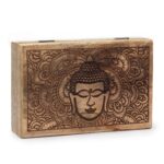Cutie din lemn de mango 21.5x14x6.3cm - Fața Buddha Gravată Neagră