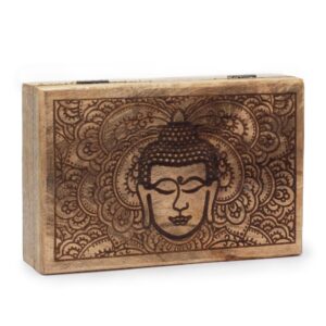 Cutie Mare Dreptunghiulară 21.5x14x6.3cm - Fața Buddha Gravată Neagră