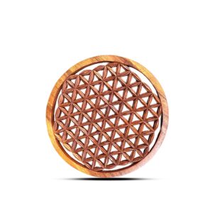Panou Decorativ Rotund din Lemn cu Floarea Vieții, 30 cm
