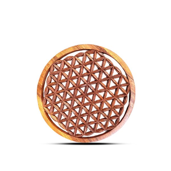 Panou Decorativ Rotund din Lemn cu Floarea Vieții, 30 cm