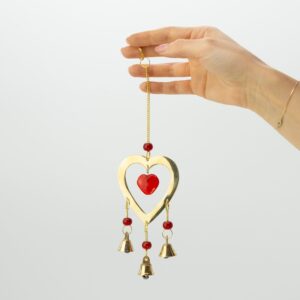 Clopoței Indieni - Alamă cu Mărgele din Sticlă Ruby - 3 clopoței- 6.5x24 cm