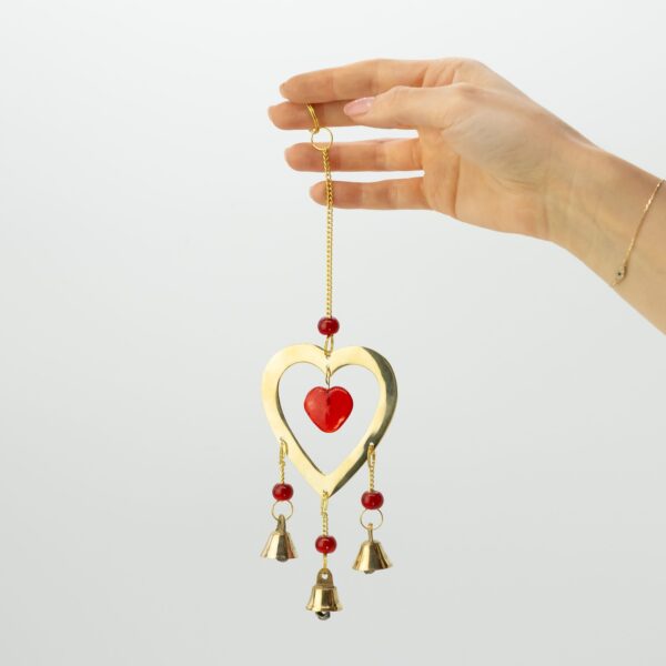 Clopoței Indieni - Alamă cu Mărgele din Sticlă Ruby - 3 clopoței- 6.5x24 cm