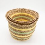Coșuri în formă de vază din iarbă de mare și paie - Galben natural și verde - Set de 3 buc.
