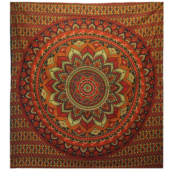 Cuvertură Dublă din Bumbac + Tapiserie de Perete - Mandala Clasică - Verde
