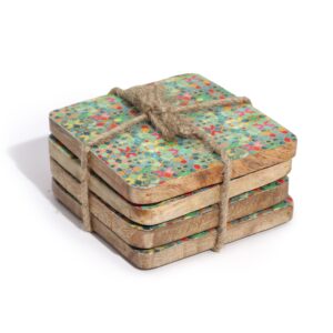 Set de 4 Suporturi Pătrate - Model de Ceramică Mediteraneană