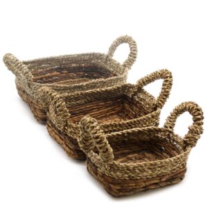 Coș natural din frunze de banană și rafie natur - set 3 buc.
