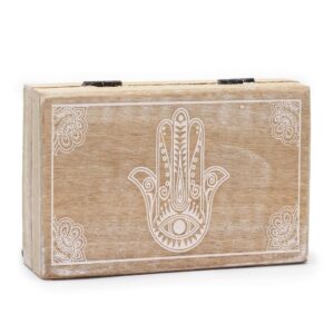 Cutie din lemn de mango 21.5x14x6.3cm - Hamsa Albă