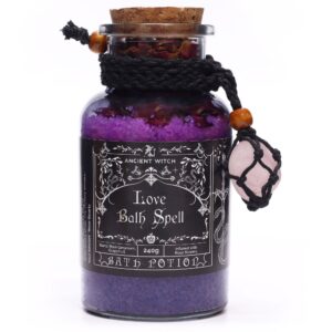 Sticlă cu sare de baie pentru iubire și pandantiv cuarț roz Ancient Witch