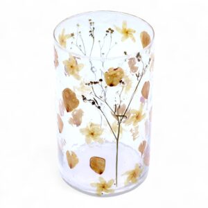 Suport de Lumânare din Sticlă Naturală cu Motiv Floral – Trandafir – Vază Înaltă – (19x11 cm)