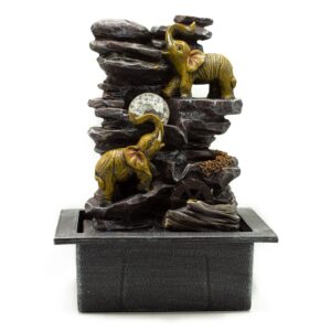 Fântână Arteziană de Masă - 35cm - Elefanți, Glob de Cristal și Roată de Apă