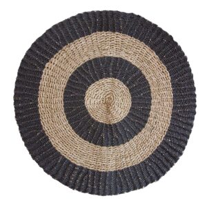 Covor Rotund din Iarbă de Mare - Negru și Nisip - Cercuri - 1m