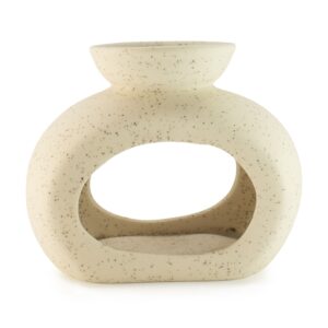 Arzător ceramic Zen pentru ulei - pietricică ovală - crem cu pete albe