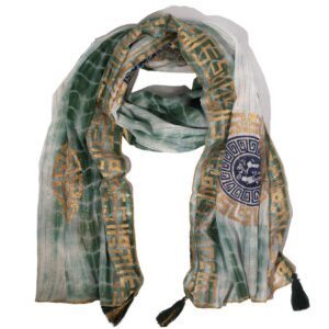 Nomad Sari – Eșarfă de Vară – 180x50cm – Imprimeu Marbella – Verde cu Margine Aurie