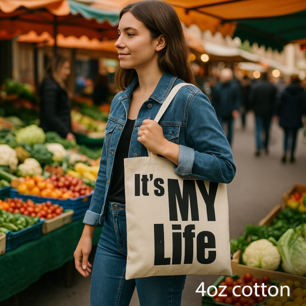 Geantă dama tote cu inscriptie It s my life din bumbac 40x36 (cm)