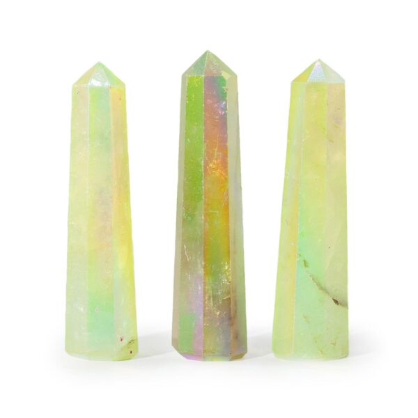 Obelisc din Piatră Prețioasă 9 cm – Cuarț Cristal Aurura – Verde Pal