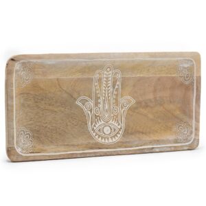 Tavă Lungă 30x15x2.5cm - Design Hamsa Albă
