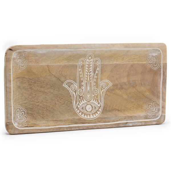Tavă Lungă 30x15x2.5cm - Design Hamsa Albă