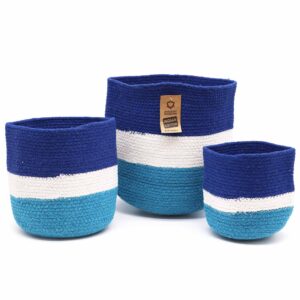 Set de 3 Coșuri din Sfoară de Iută cu Ochi Rău - 15 cm / 20 cm / 25 cm
