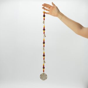 Clopoței Indieni - Floarea Vieții din Alamă cu Mărgele Rudraksha - 6x63 cm