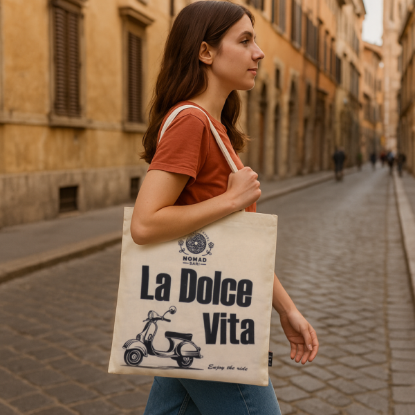 Set 5 buc. Geantă Tote Basic Iconică – La Dolce Vita – (40x36cm) – Natural 4oz
