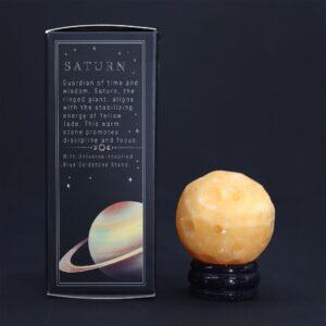 Planetă din Jad Galben pe un Suport Solar Goldstone - 40mm (30x15mm)
