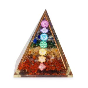 Piramide Medii din Orgonit 7x6 cm – Inserții de Cupru – Fragmente pentru 7 Chakre