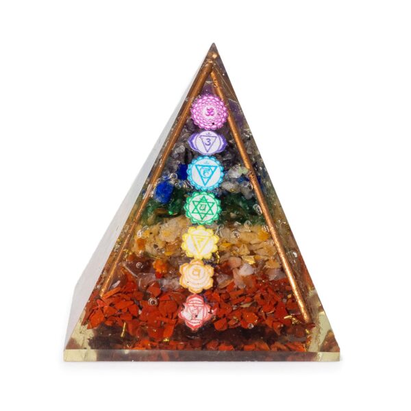 Piramide Medii din Orgonit 7x6 cm – Inserții de Cupru – Fragmente pentru 7 Chakre