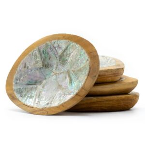 Set 4 Mini Boluri din Lemn de Tec cu Decor de Scoici (diferite)