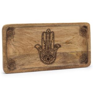 Tavă Lungă 30x15x2.5cm - Design Hamsa Gravată Neagră