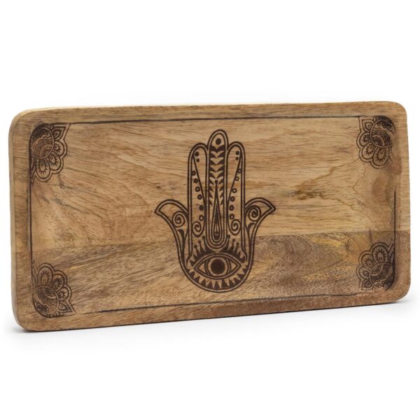 Tavă Lungă 30x15x2.5cm - Design Hamsa Gravată Neagră